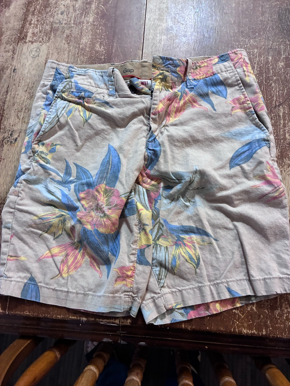 Floral Print Men’s Shorts - Pastel Pink with Blue & Yellow Flowers